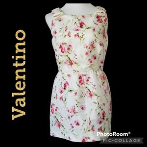 TOP VALENTINO RED Peplum Pink Floral Leaves Zip Back Gathered Sz 8 NWT